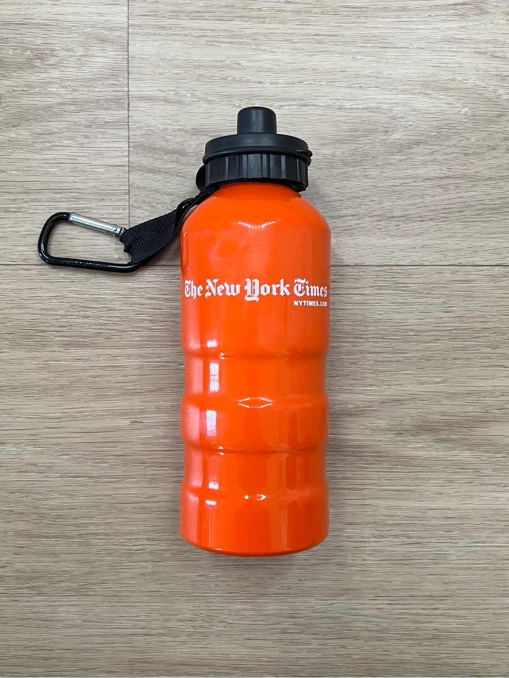 The New York Times Orange Sports Metal Water Bottle with Carabiner